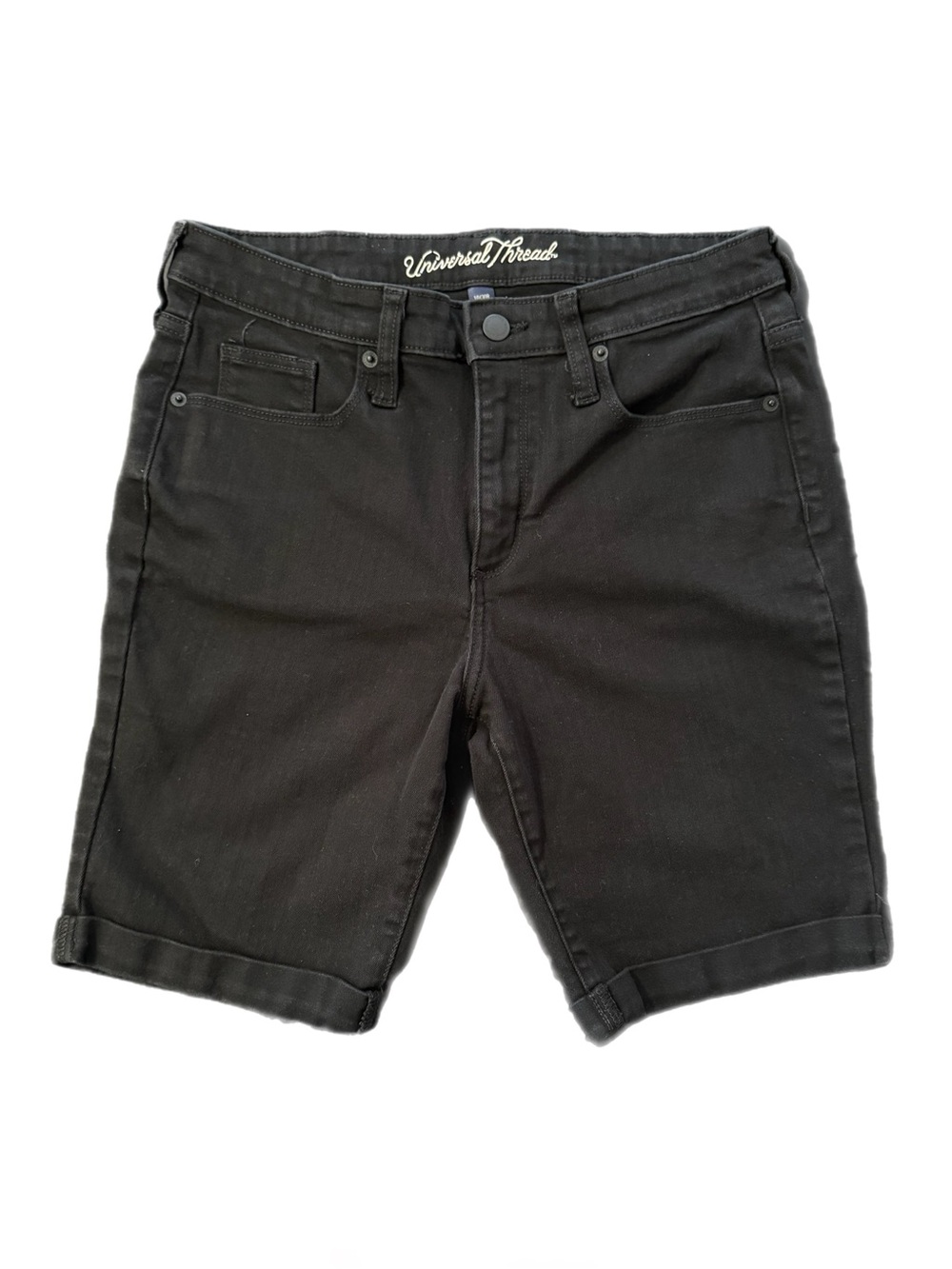 Universal Thread Black Rolled Hem Denim High Rise Bermuda Shorts Size 10 / 30r